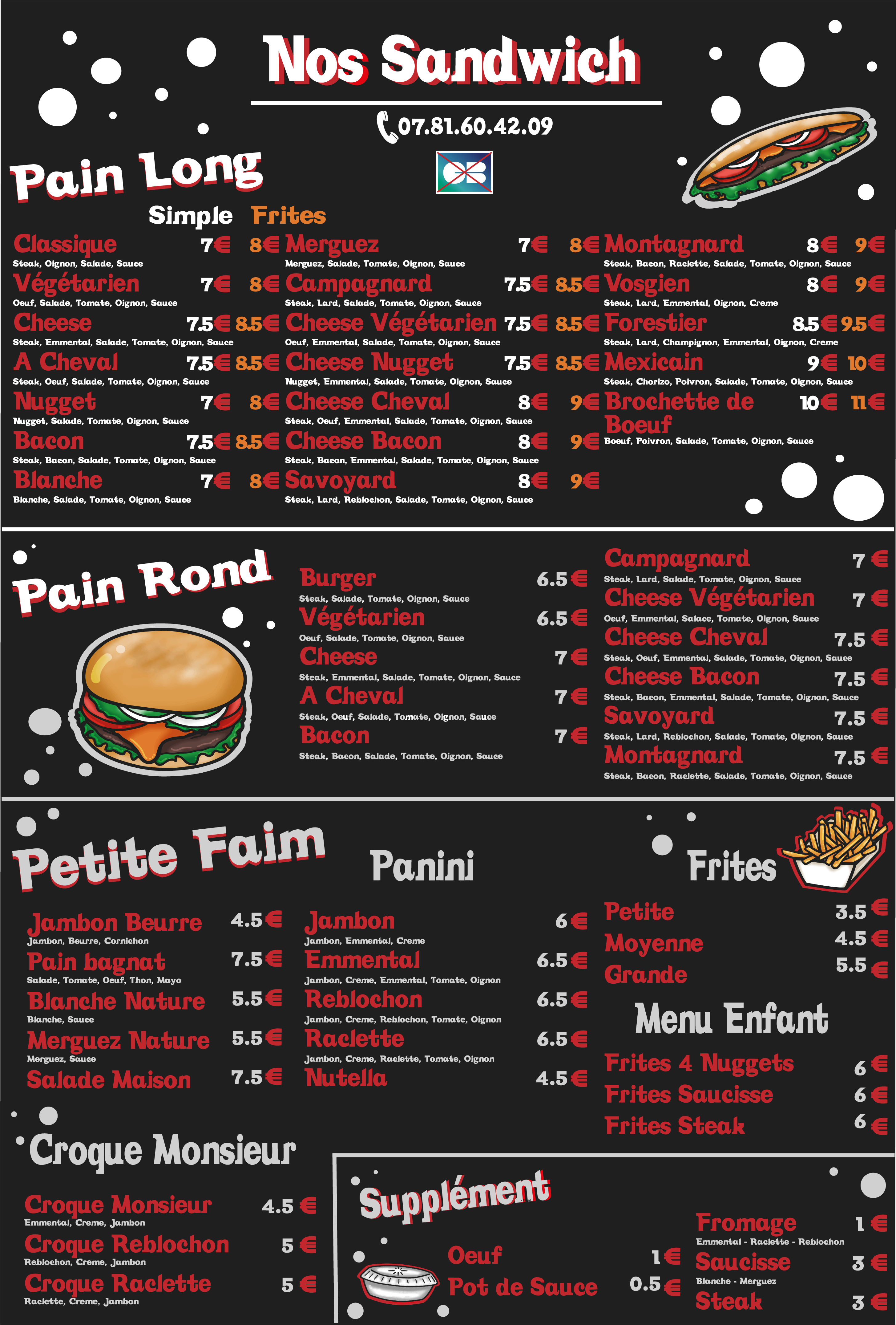 menu du restaurant